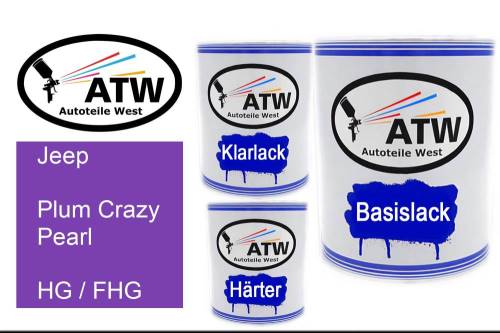 Jeep, Plum Crazy Pearl, HG / FHG: 1L Lackdose + 1L Klarlack + 500ml Härter - Set, von ATW Autoteile West.